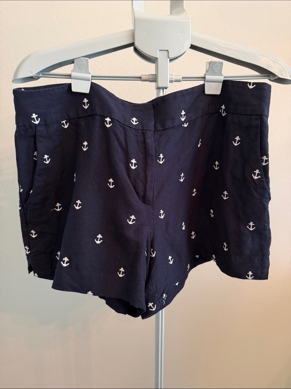 LOFT Navy Nautical Shorts with White Anchor Embroidery